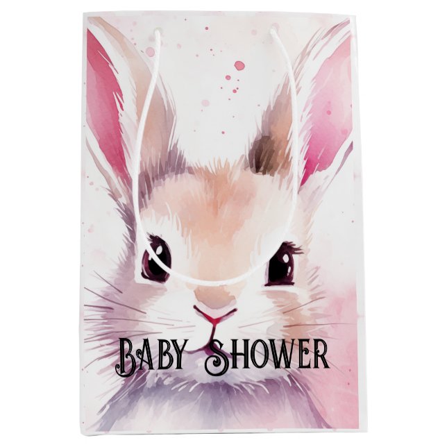 Sac Cadeau Moyen Bunny Cute Aquarelle baby shower rose (Devant)