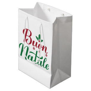 Sac Cadeau Moyen Buon Natale Noël rouge et vert