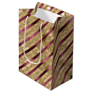 Sac Cadeau Moyen Burgundy Red Gold Parties scintillant Stripes