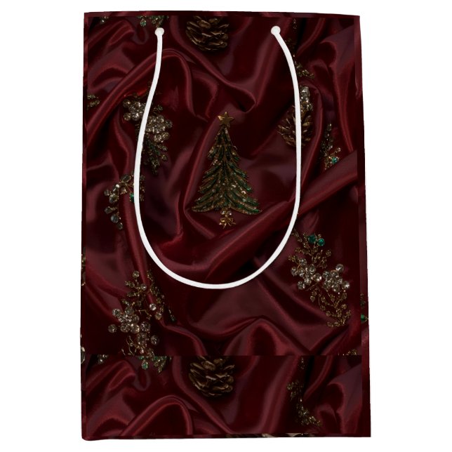 Sac Cadeau Moyen Burgundy Silk-Look Diamond  (Devant)