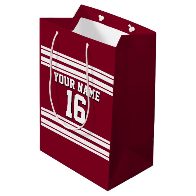 Sac Cadeau Moyen Burgundy White Team Jersey Custom (Dos Angle)