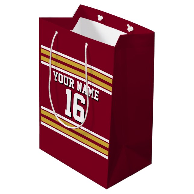 Sac Cadeau Moyen Burgundy with Gold White Stripes (Dos Angle)