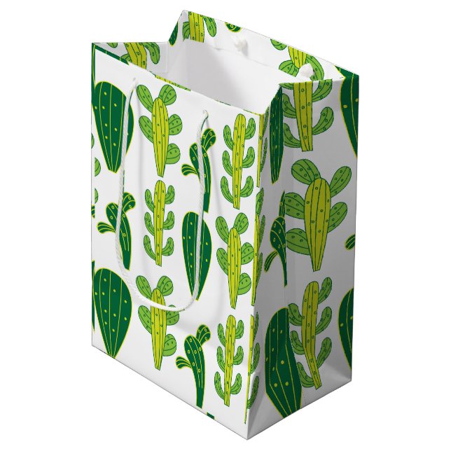 Sac Cadeau Moyen Cactus Cactus Cactus Succulents Motif (Devant Angle)