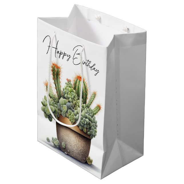 Sac Cadeau Moyen Cactus d'anniversaire Plantes en Pot (Devant Angle)