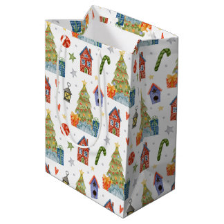 Sac Cadeau Moyen Cadeau d'hiver de Noël Maison Canne en bonbon