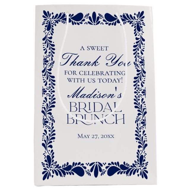 Sac Cadeau Moyen Cadeaux de brunch de mariage Blue Talavera Tile Fi (Devant)