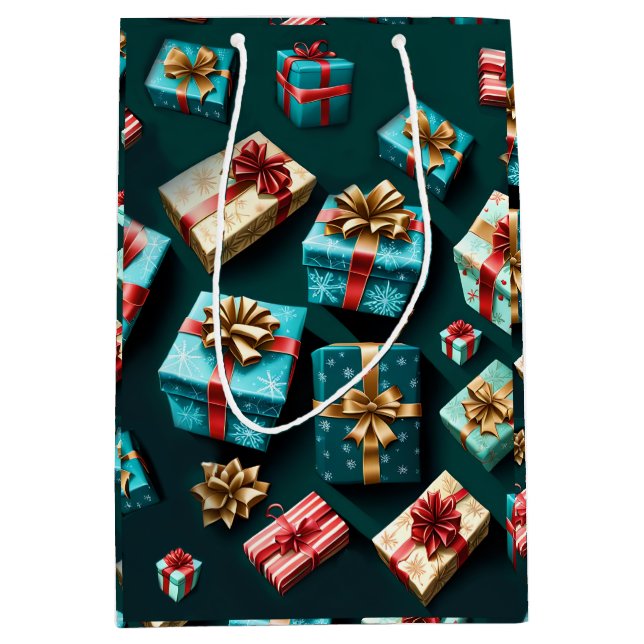 Sac Cadeau Moyen Cadeaux de Vacances Enveloppement élégant Or Bleu  (Devant)