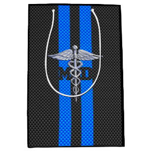 Sac Cadeau Moyen Caducée du médecin DM sur les rayures bleues