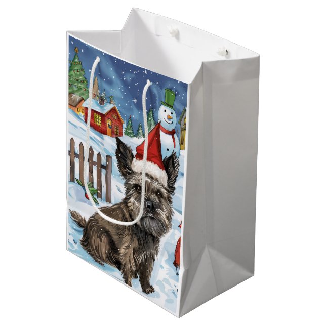Sac Cadeau Moyen Cairn Terrier Chien Winter Wonderland Noël Joie (Devant Angle)