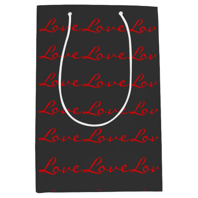 Sac Cadeau Moyen Calligraphie tendance Grey Red Love Mariage (Devant)