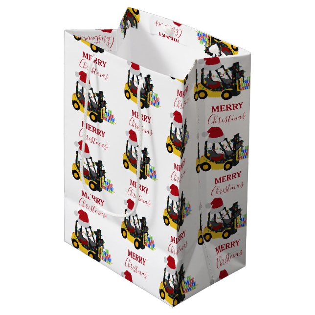 Sac Cadeau Moyen Camion chariot élévateur de Noël (Devant Angle)