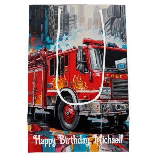 Sac Cadeau Moyen Camion d'incendie Pop Art en ville