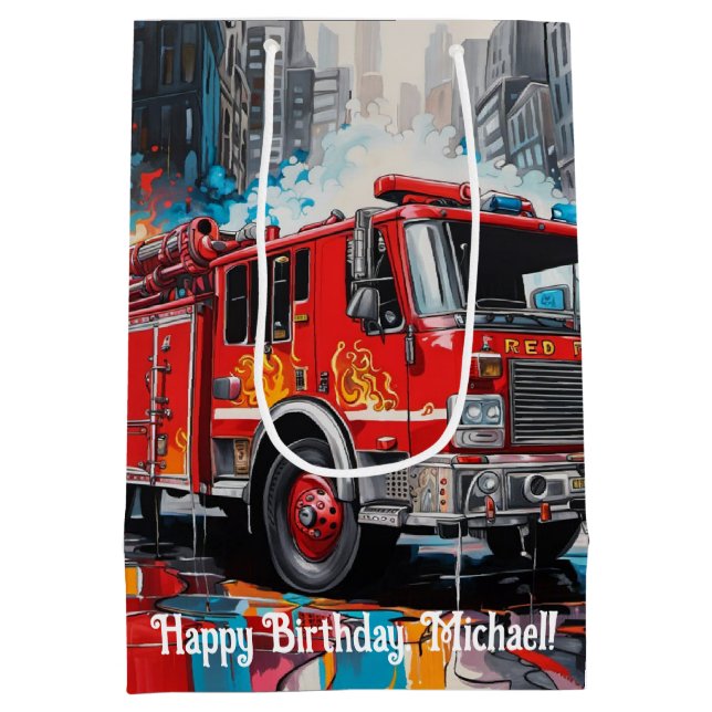 Sac Cadeau Moyen Camion d'incendie Pop Art en ville (Dos)