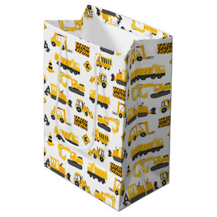 Sac Cadeau Moyen Camions et panneaux de construction Motif blanc