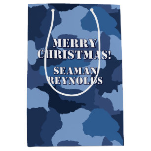 Sac Cadeau Moyen Camouflage bleu militaire Personnalisé Joyeux Noël