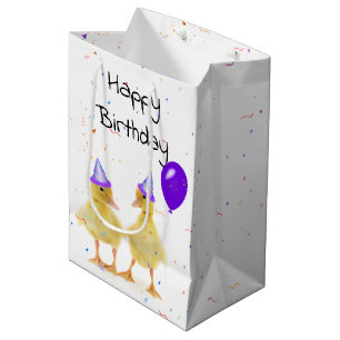 Sac Cadeau Moyen Canards de fête d'anniversaire avec ballons