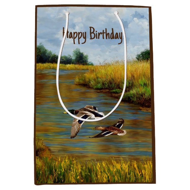 Sac Cadeau Moyen Canards-Majards Survolant L'Étang (Devant)