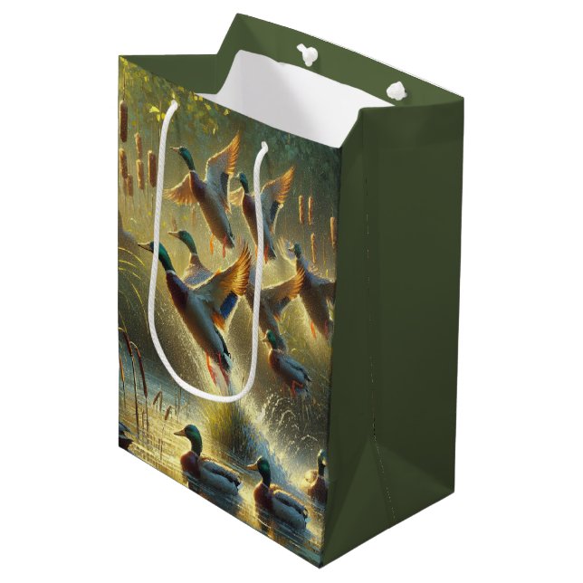 Sac Cadeau Moyen Canards Mallard Et Cattails Anniversaire (Devant Angle)