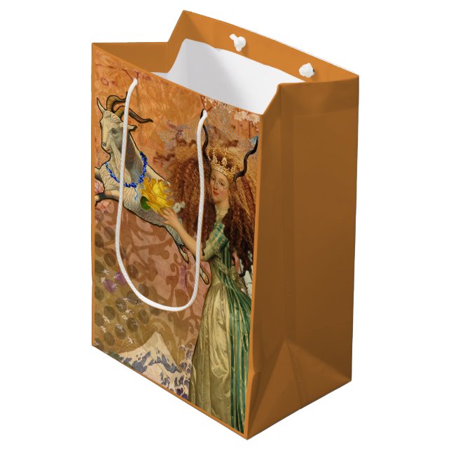 Sac Cadeau Moyen Capricorn Femme Chèvre Whimsical Amusant (Devant Angle)