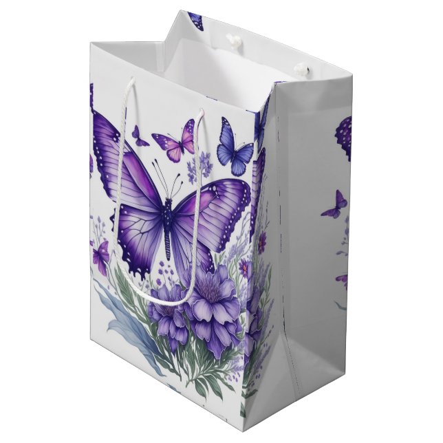 Sac Cadeau Moyen Captivant les papillons violets sur la fleur (Devant Angle)