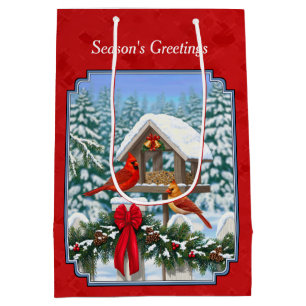 Sac Cadeau Moyen Cardinaux Noël Birdfeeder Rouge