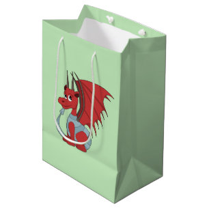 Sac Cadeau Moyen Caricature Dragon Rouge