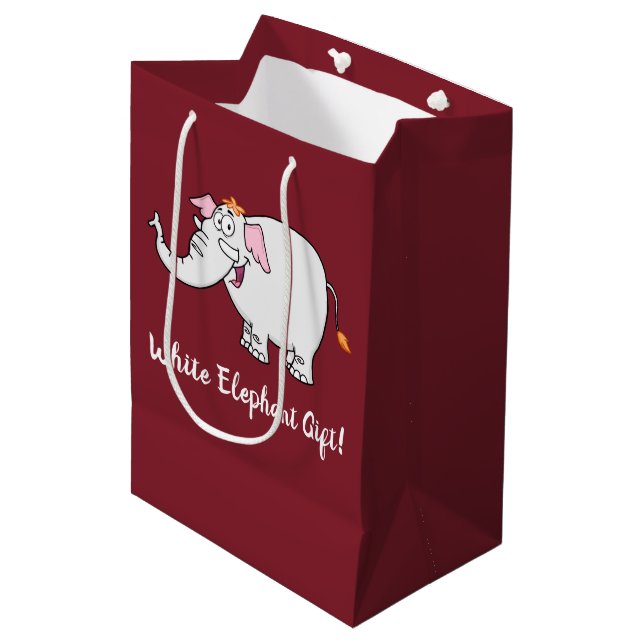 Sac Cadeau Moyen Caricature White Elephant Exchange (Devant Angle)