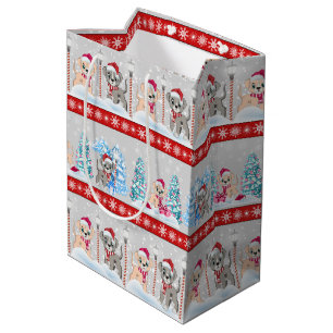 Sac Cadeau Moyen Caricatures de marionnettes moelleuses Noël neige