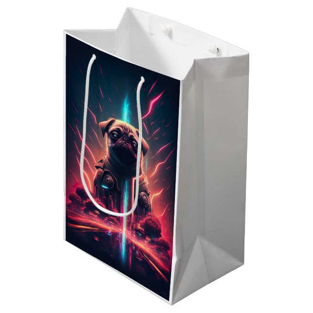 Sac Cadeau Moyen Carlin adorable en costume robotique futuriste (Devant Angle)