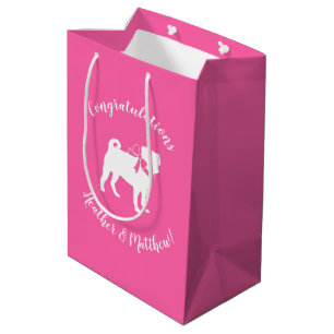 Sac Cadeau Moyen Carlin chien Baby shower fille rose avec la mâchoi