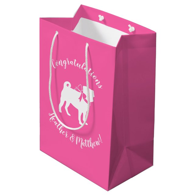Sac Cadeau Moyen Carlin chien Baby shower fille rose avec la mâchoi (Dos Angle)