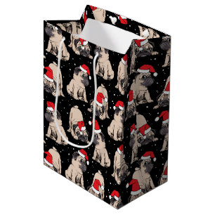 Sac Cadeau Moyen Carlins en Santa Hats Motif de Noël