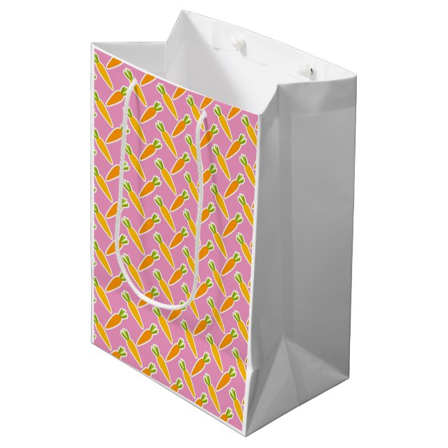 Sac Cadeau Moyen Carottes de lapin de Pâques rose Enfants en santé  (Devant Angle)