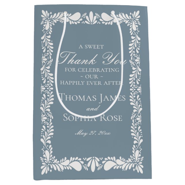 Sac Cadeau Moyen Carrelage bleu Dusty Talavera Fiesta Mariage Faveu (Devant)