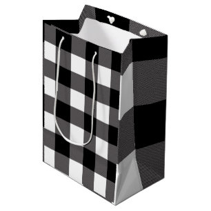Sac Cadeau Moyen Carrés à carreaux noir et blanc Buffalo Plaid