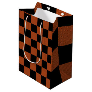 Sac Cadeau Moyen Carrés à carreaux noirs et orange Buffalo Plaid