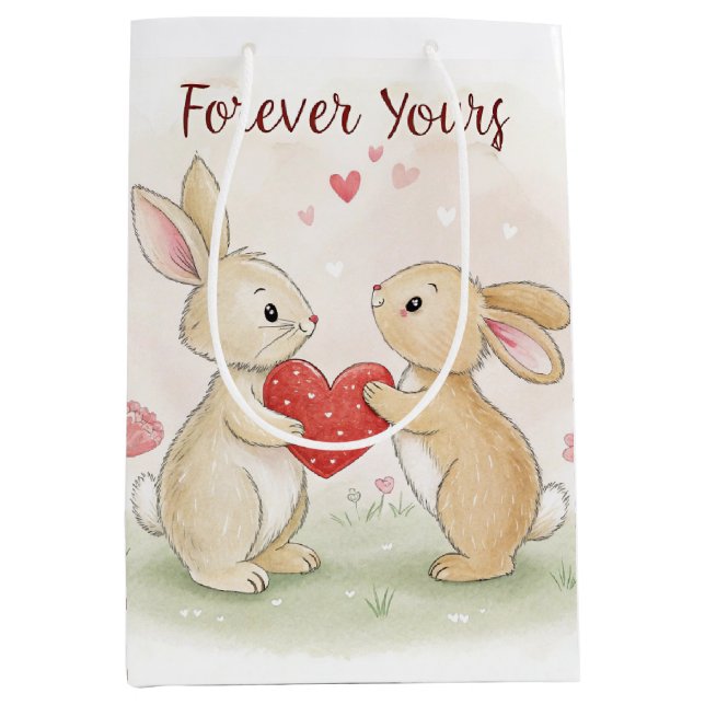 Sac Cadeau Moyen Carte Bunny romantique - Pour toujours votre (Devant)