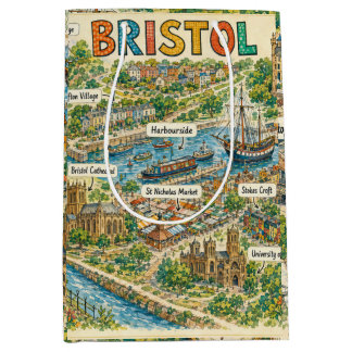 Sac Cadeau Moyen Carte illustrée des monuments de Bristol