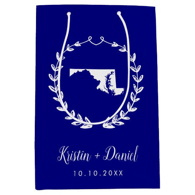Sac Cadeau Moyen Carte Marine Blue Maryland Mariage Bienvenue Swag (Devant)