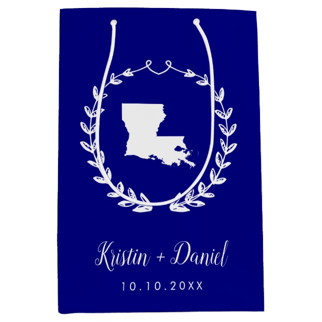 Sac Cadeau Moyen Carte Navy Blue Louisiana Mariage Welcome Swag (Devant)