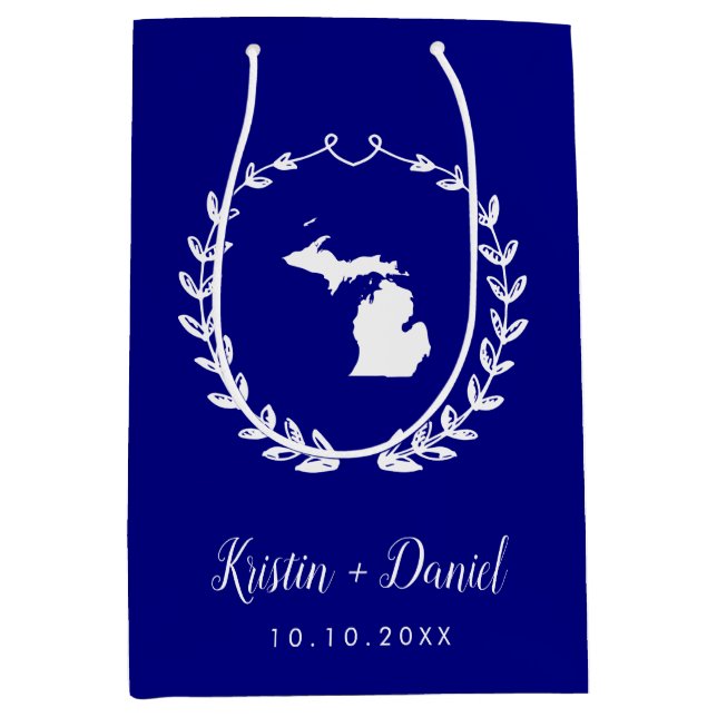 Sac Cadeau Moyen Carte Navy Blue Michigan Mariage Welcome Swag (Devant)