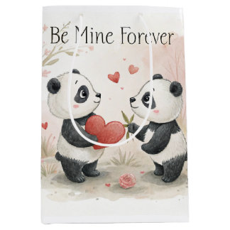Sac Cadeau Moyen Carte Panda Romantique - Soyez à moi pour toujours