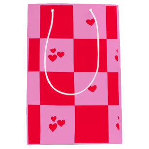 Sac Cadeau Moyen Cartes Grille rose et rouge