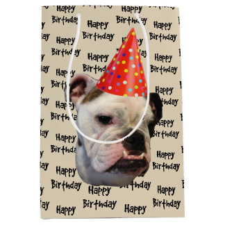 Sac Cadeau Moyen Casquette de fête d'anniversaire de bouledogue