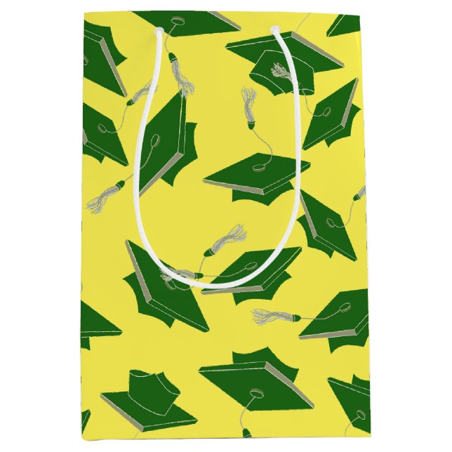 Sac Cadeau Moyen Casquettes de graduation verte jetées dans l'air s (Devant)