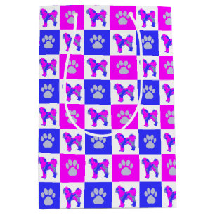 Sac Cadeau Moyen Cavapoo Chien & Patte Rose Chaud & Bleu