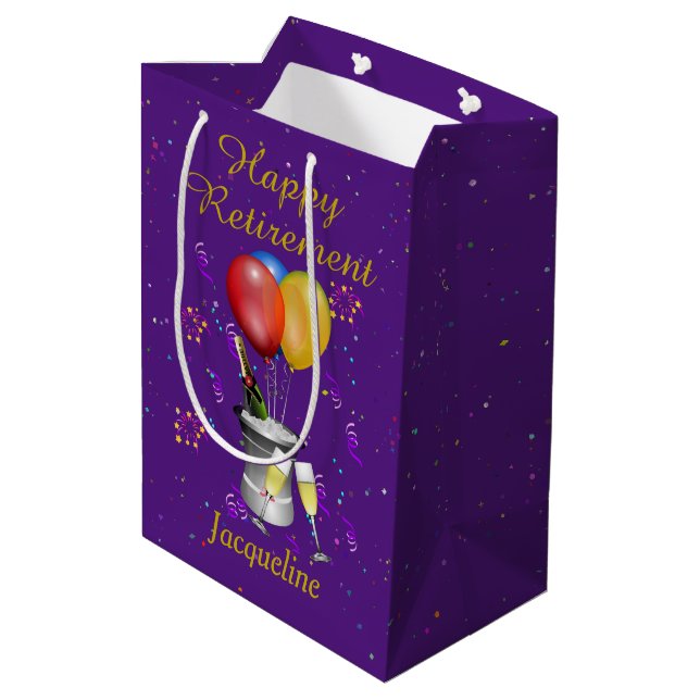 Sac Cadeau Moyen Célébration De La Retraite Étincelante Vin Violet (Dos Angle)