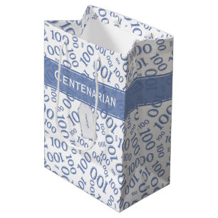 Sac Cadeau Moyen Centenarian 100th Blue Random Number Motif