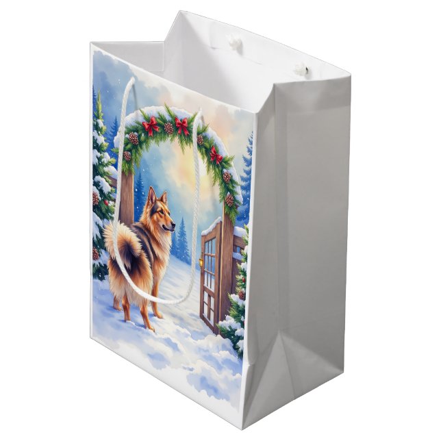 Sac Cadeau Moyen Central Asian Shepherd Snowy Gate Christmas Art (Devant Angle)