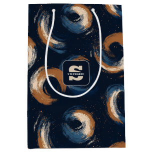 Sac Cadeau Moyen Cercle bleu et Brown sur Arrière - plan foncé